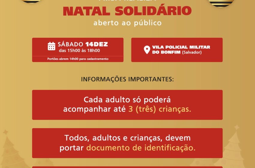  PM promove Natal Solidário para crianças neste sábado (14)