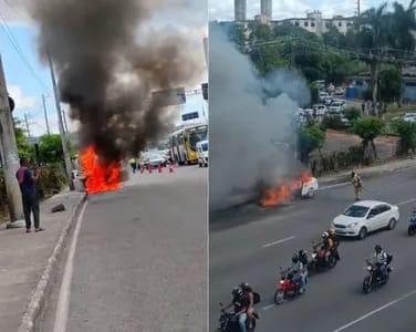  Carro pega fogo em frente a Rodoviária nesta segunda-feira (30)