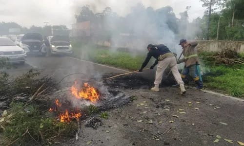  Moradores bloqueiam a BR-324 em protesto, causando interdição no trânsito