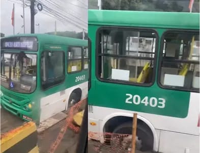  Ônibus fica preso em buraco na Avenida Antônio Carlos Magalhães